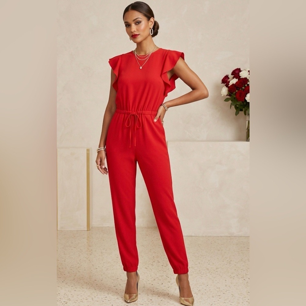Strut & Bolt Red Ruffle Sleeve Jogger Jumpsuit R-7699-H Mens L